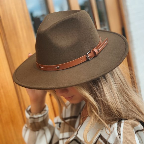 Infinity Raine Accessories - Unraveled Love Belted Fedora Hat-Olive